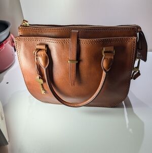 Fossil Classic Tan Leather Satchel Handbag